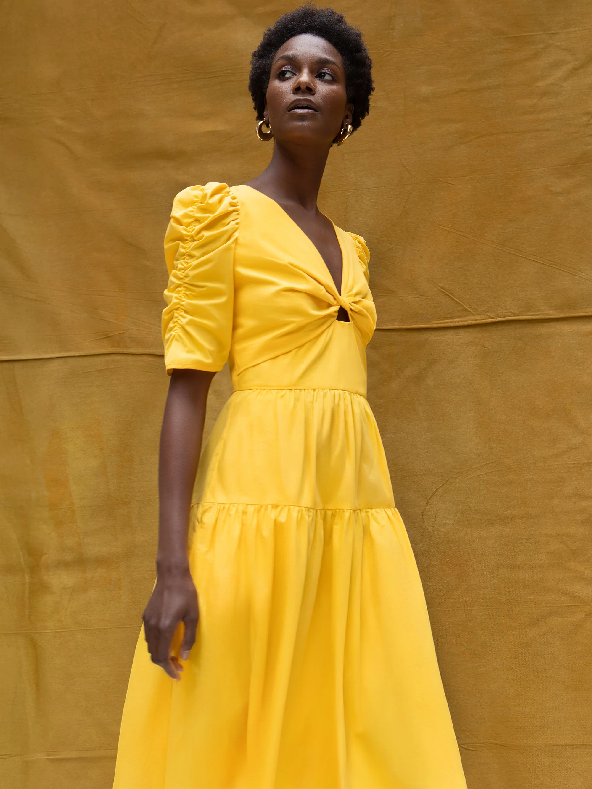 Yellow Cotton Poplin Twist Front Dress