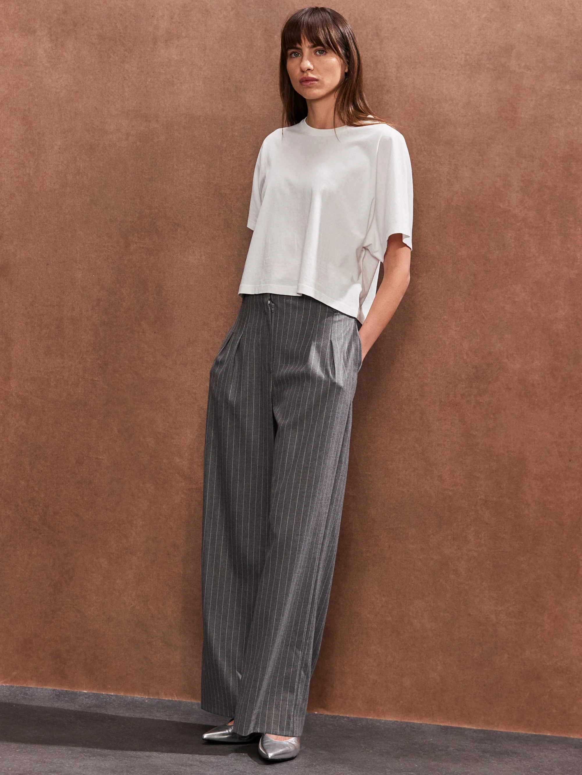 Petite Grey Pinstripe High Waist Trousers