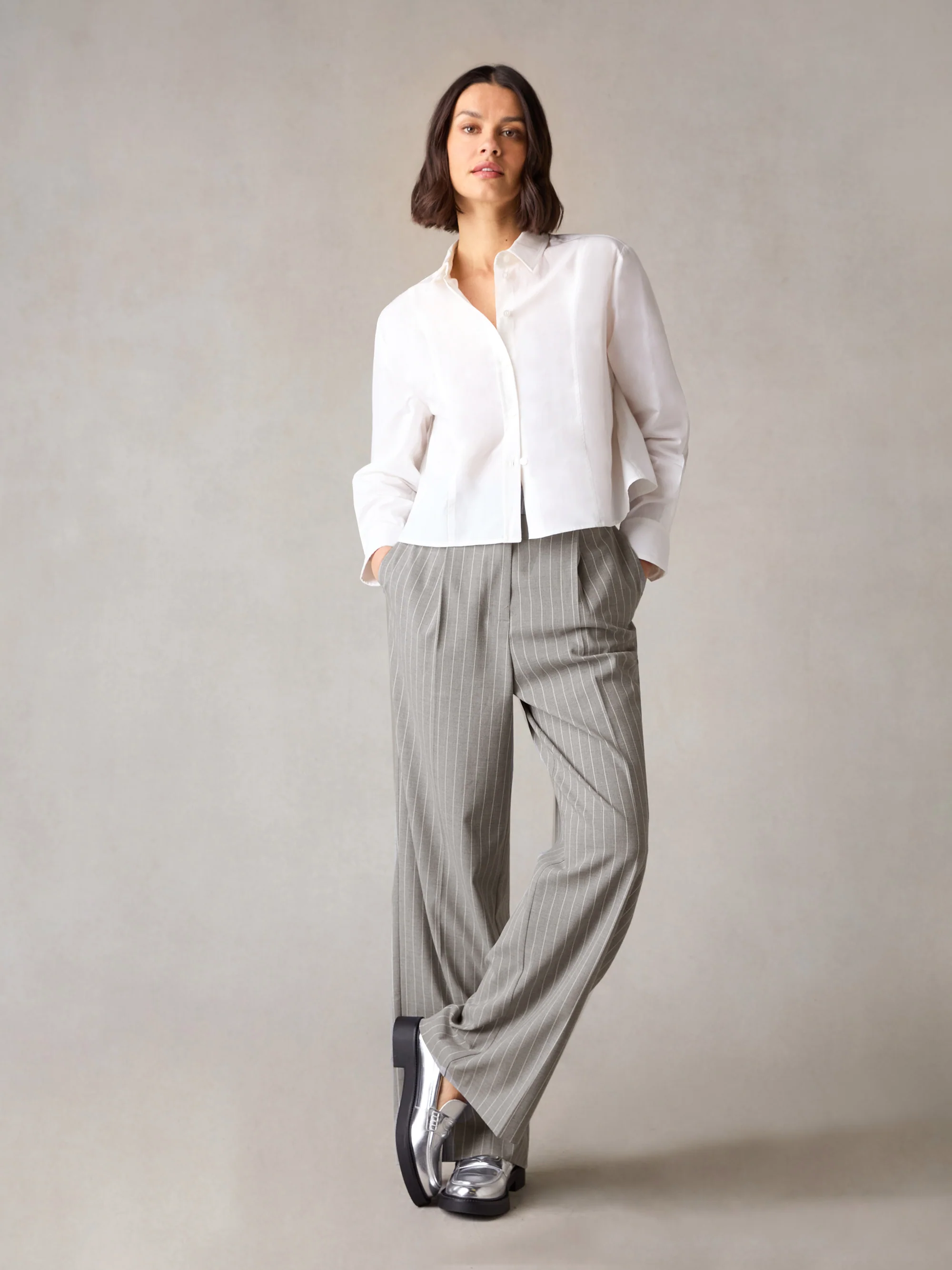 Petite Grey Pinstripe Trousers