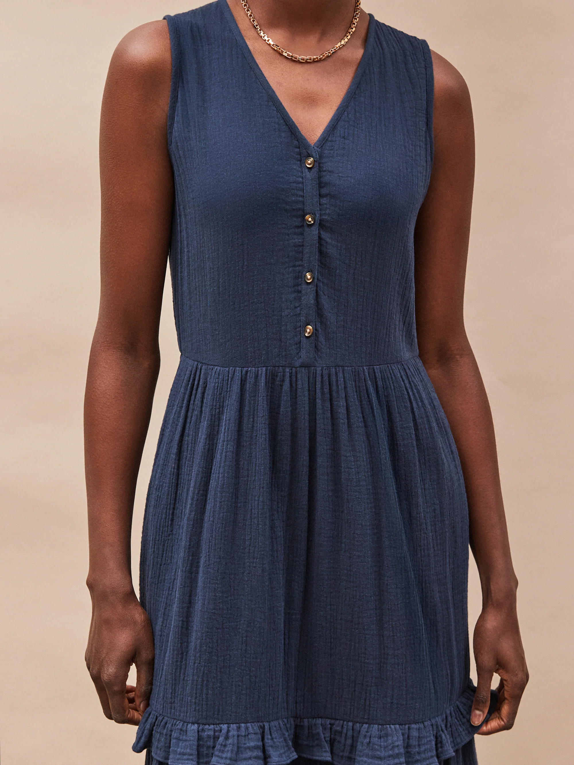 Petite Navy V-Neck Cheesecloth Midaxi Dress