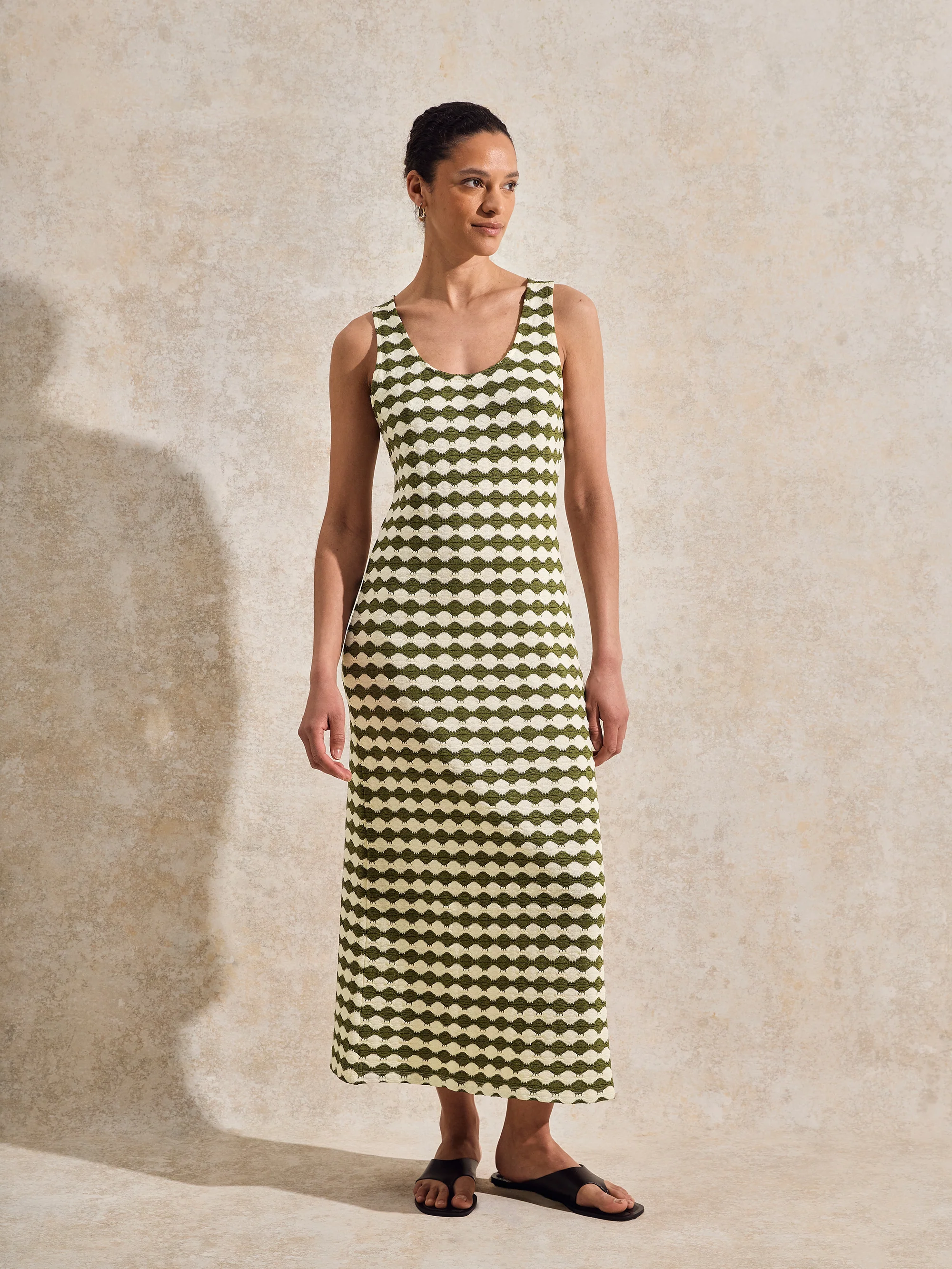 Khaki Diamond-Stripe Knitted Dress