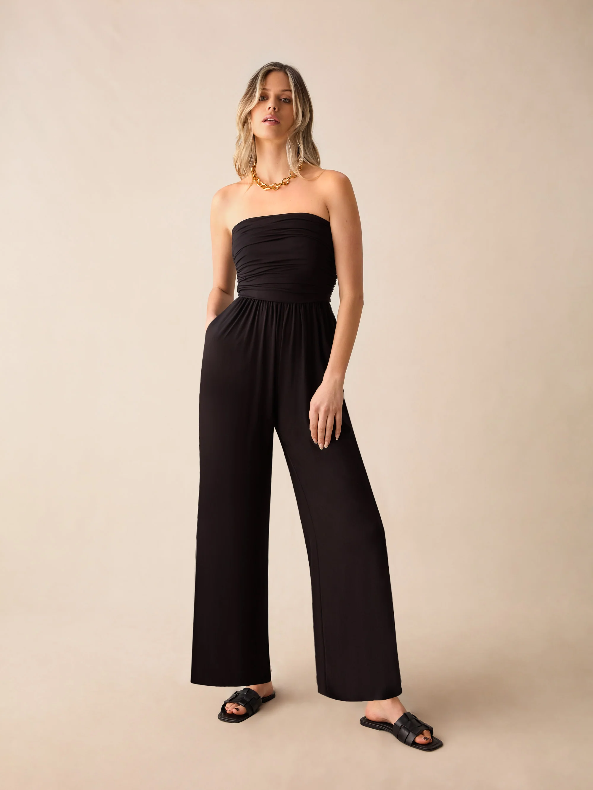Black Jersey Bandeau Jumpsuit