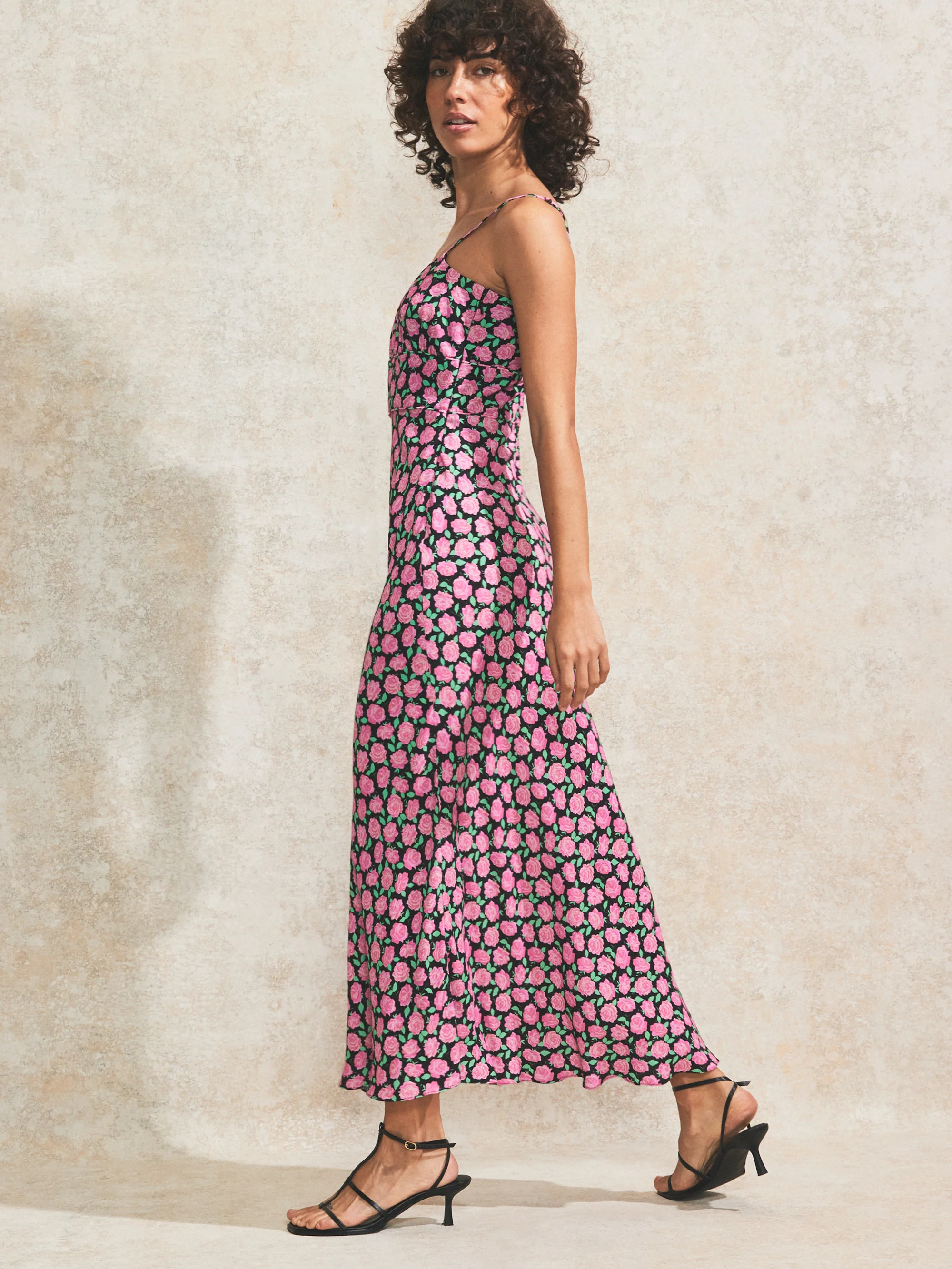 Petite Pink Rose-Print Strappy Dress