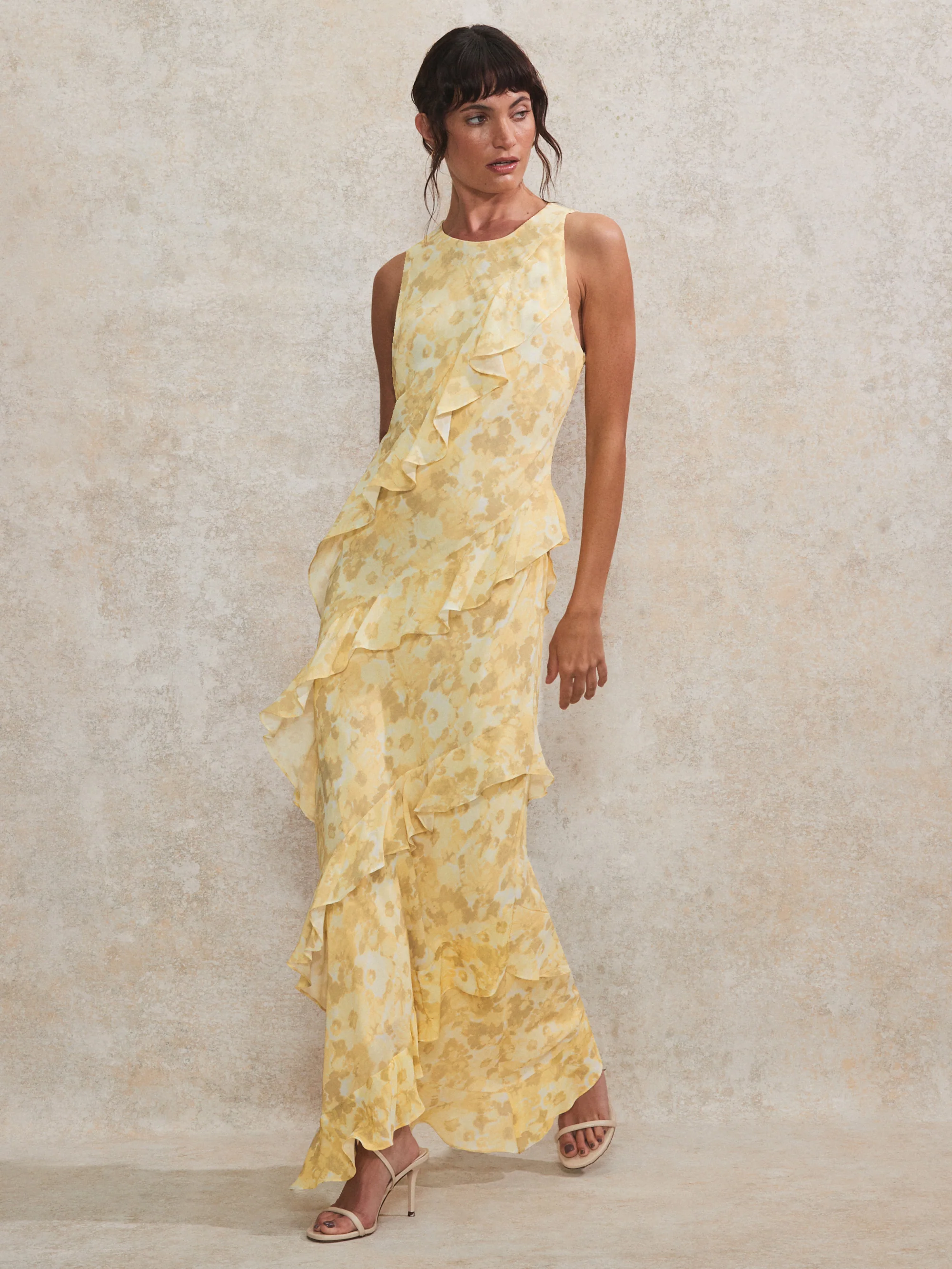 Petite Layla Buttermilk Floral-Print Ruffle-Detail Dress