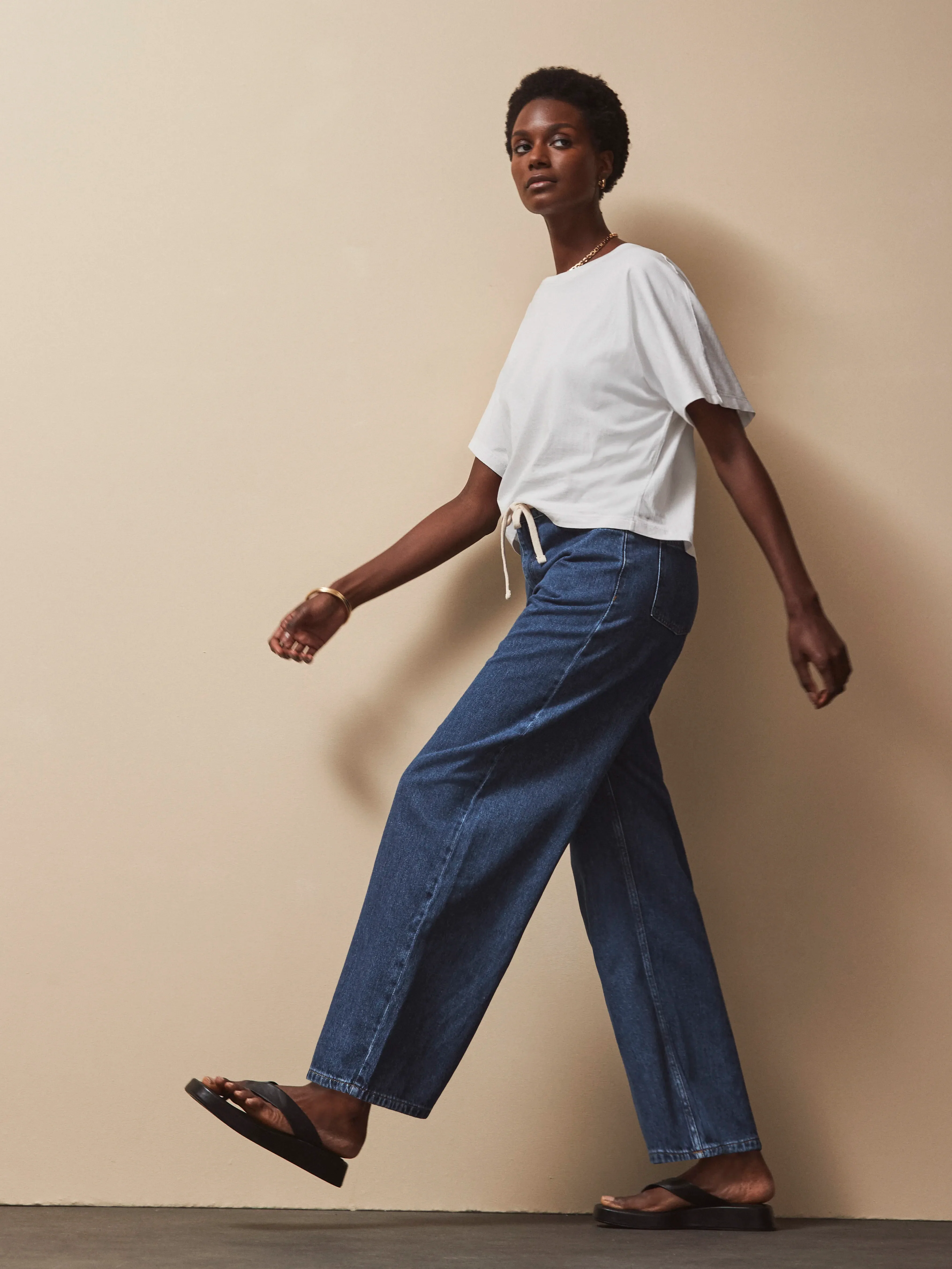 Blue Drawstring-Waist Jeans