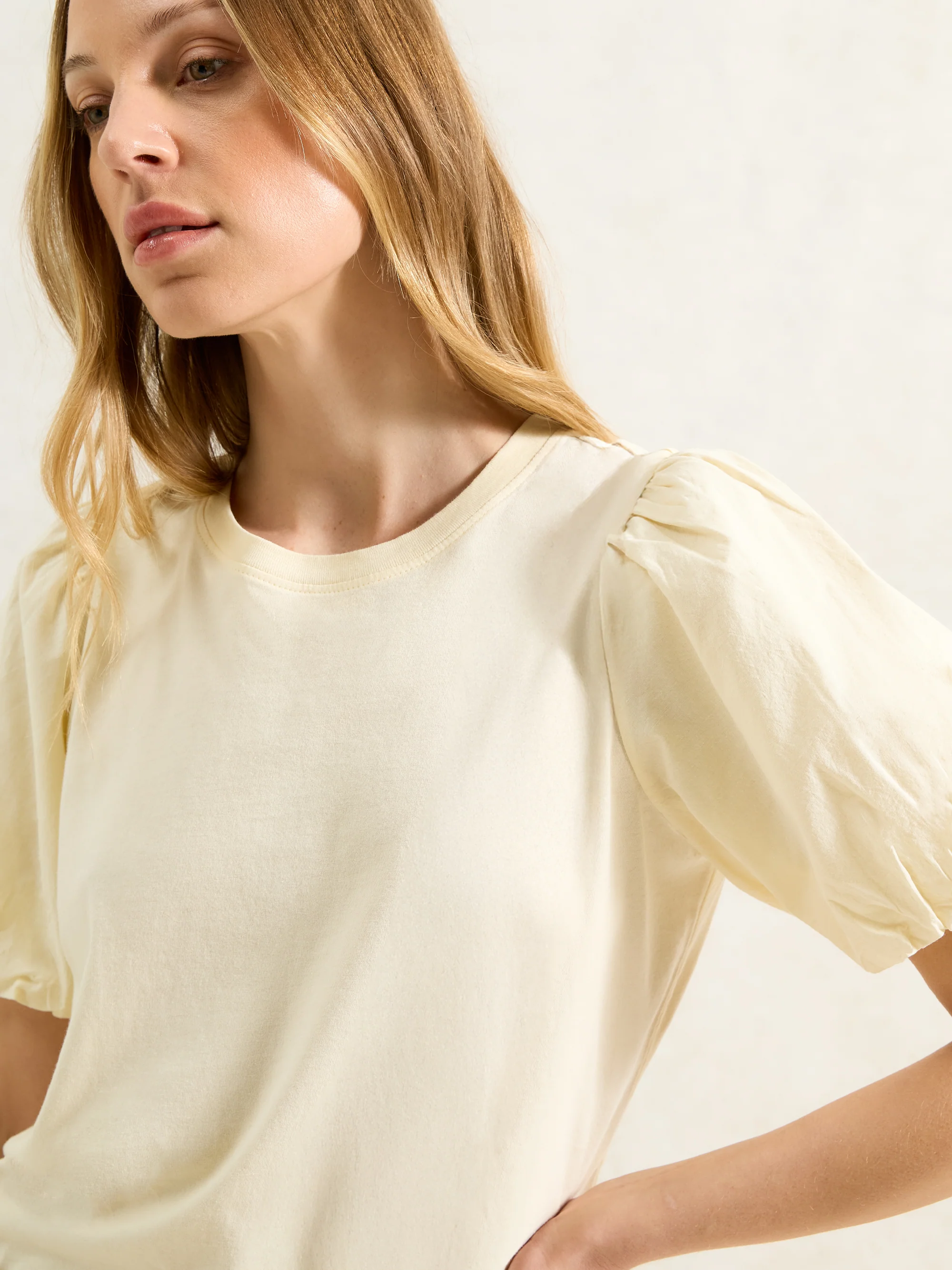 Buttermilk Pure Cotton Puff-Sleeve T-Shirt