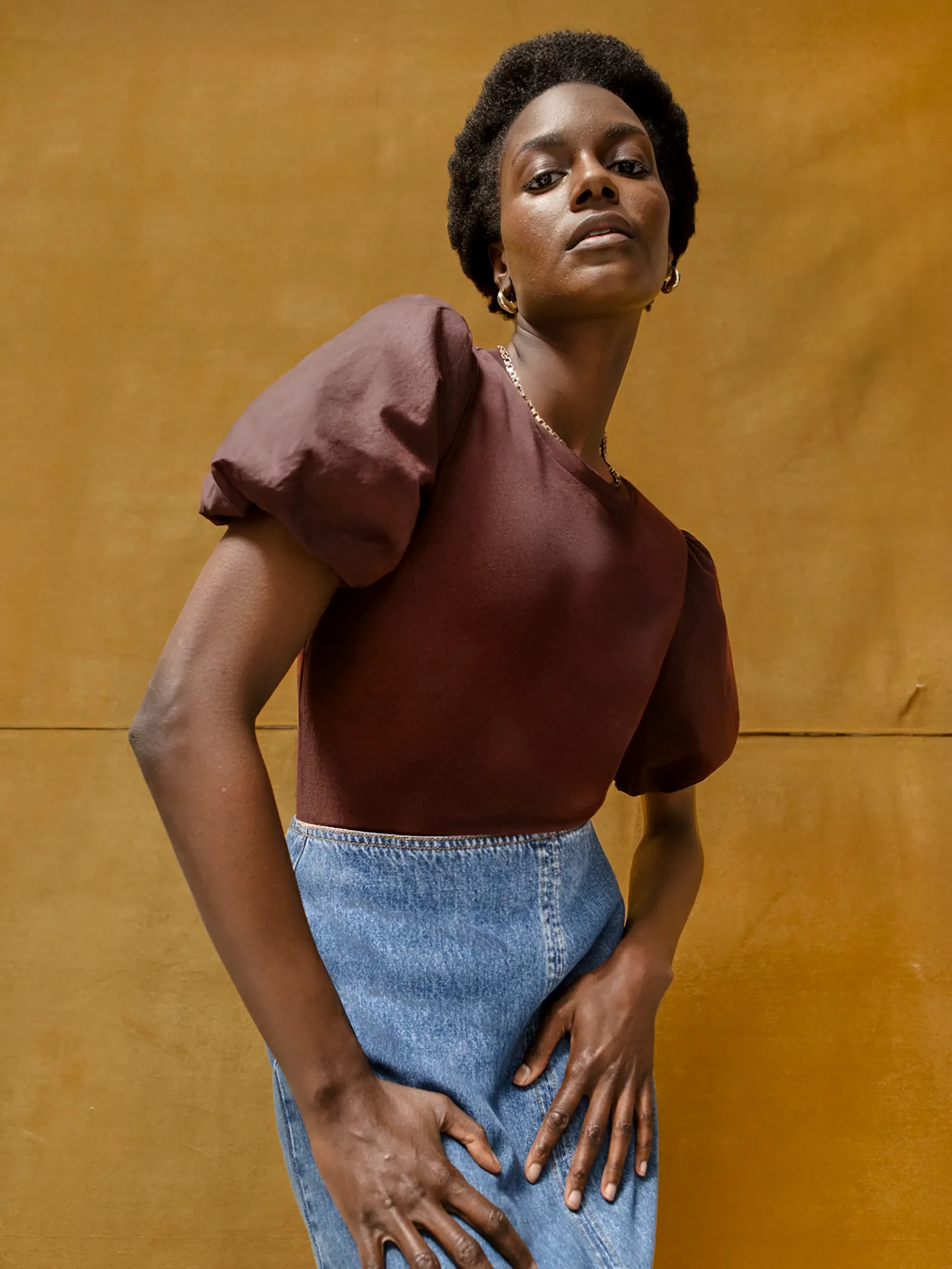 Chocolate Pure Cotton Puff Sleeve T-Shirt